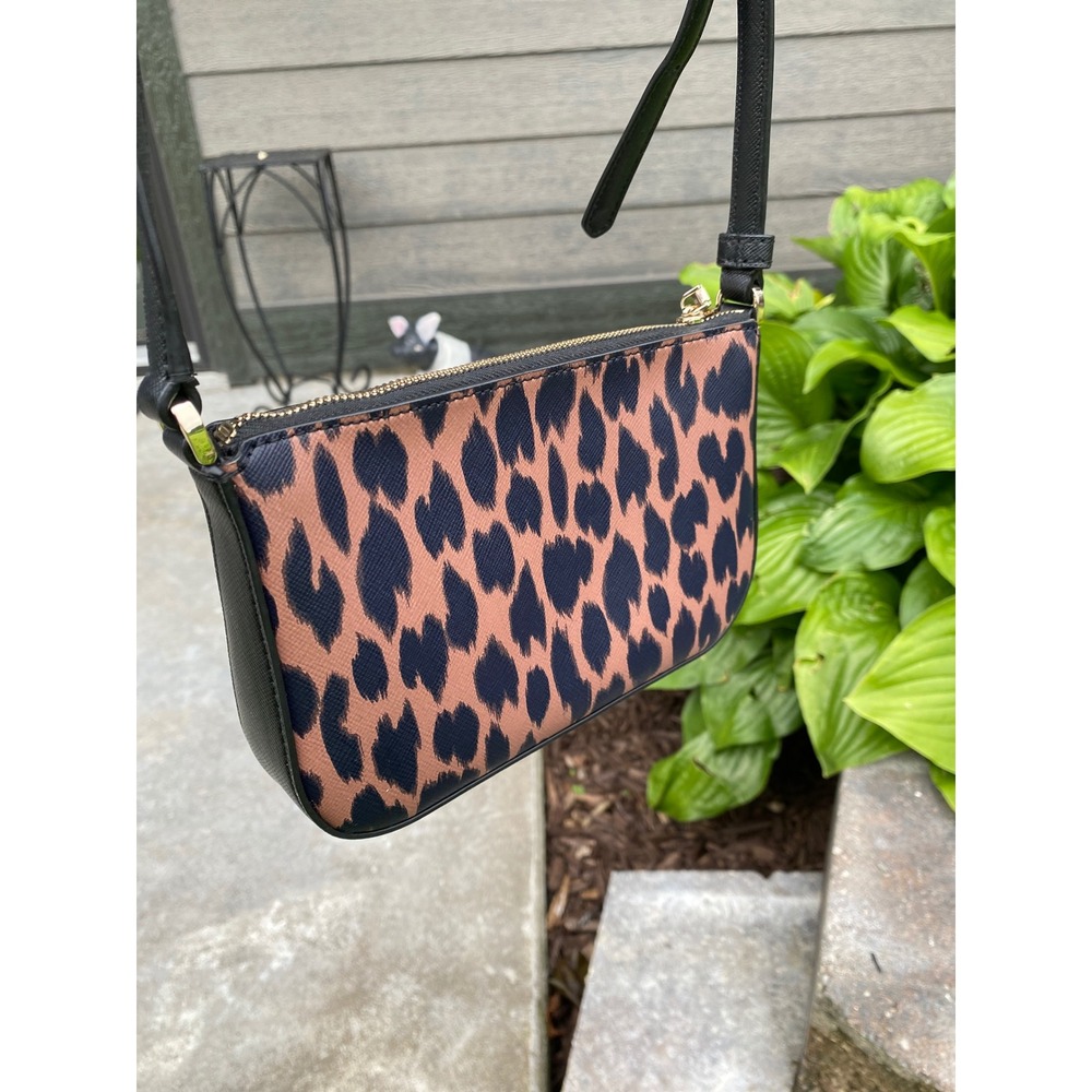 Kate Spade Schuyler Small Crossbody Leopard Print Bag Brown Black Saffiano - Picture 4 of 13